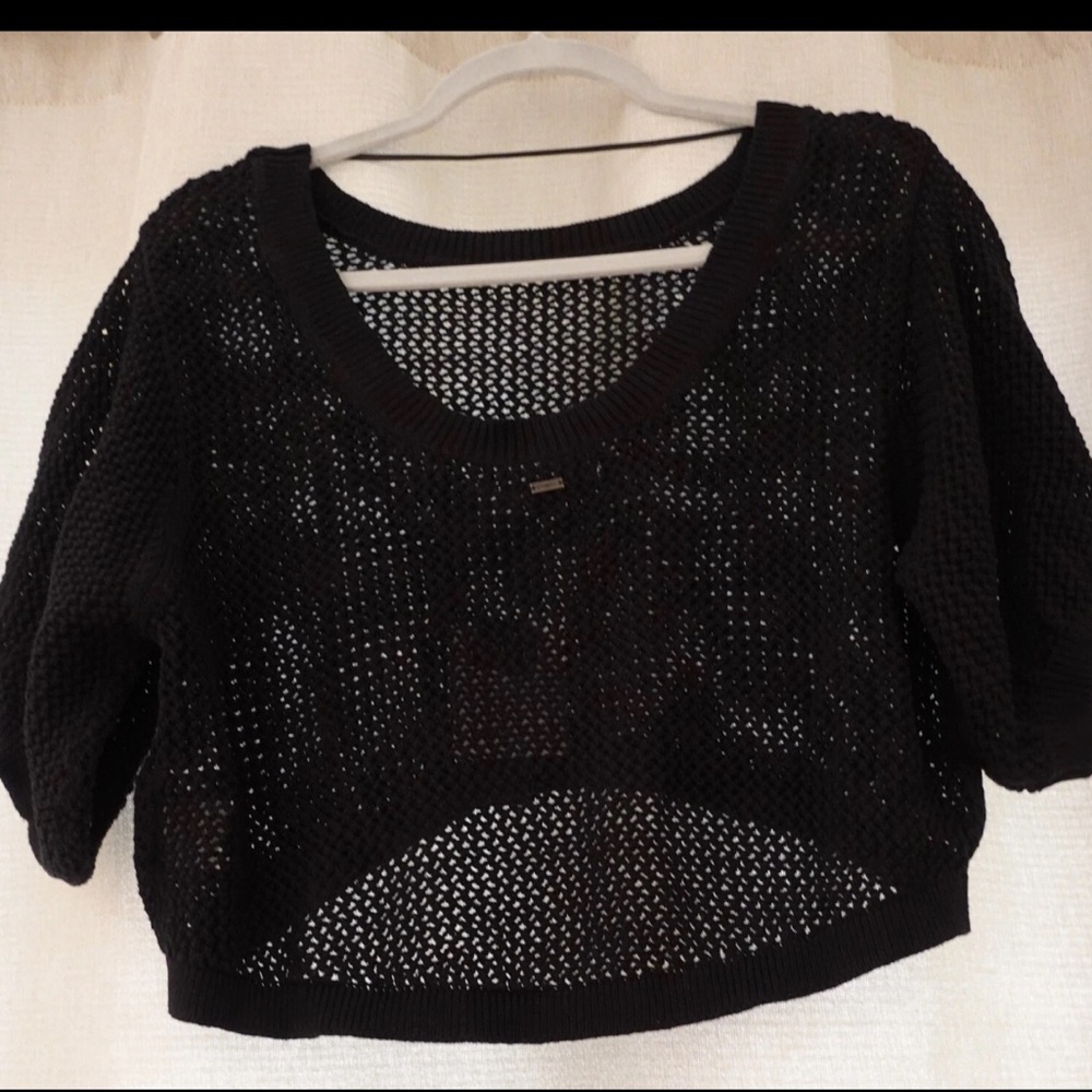 O'Neill Black Boxy Crop Blouse 3/4 Sleeve New With Tags